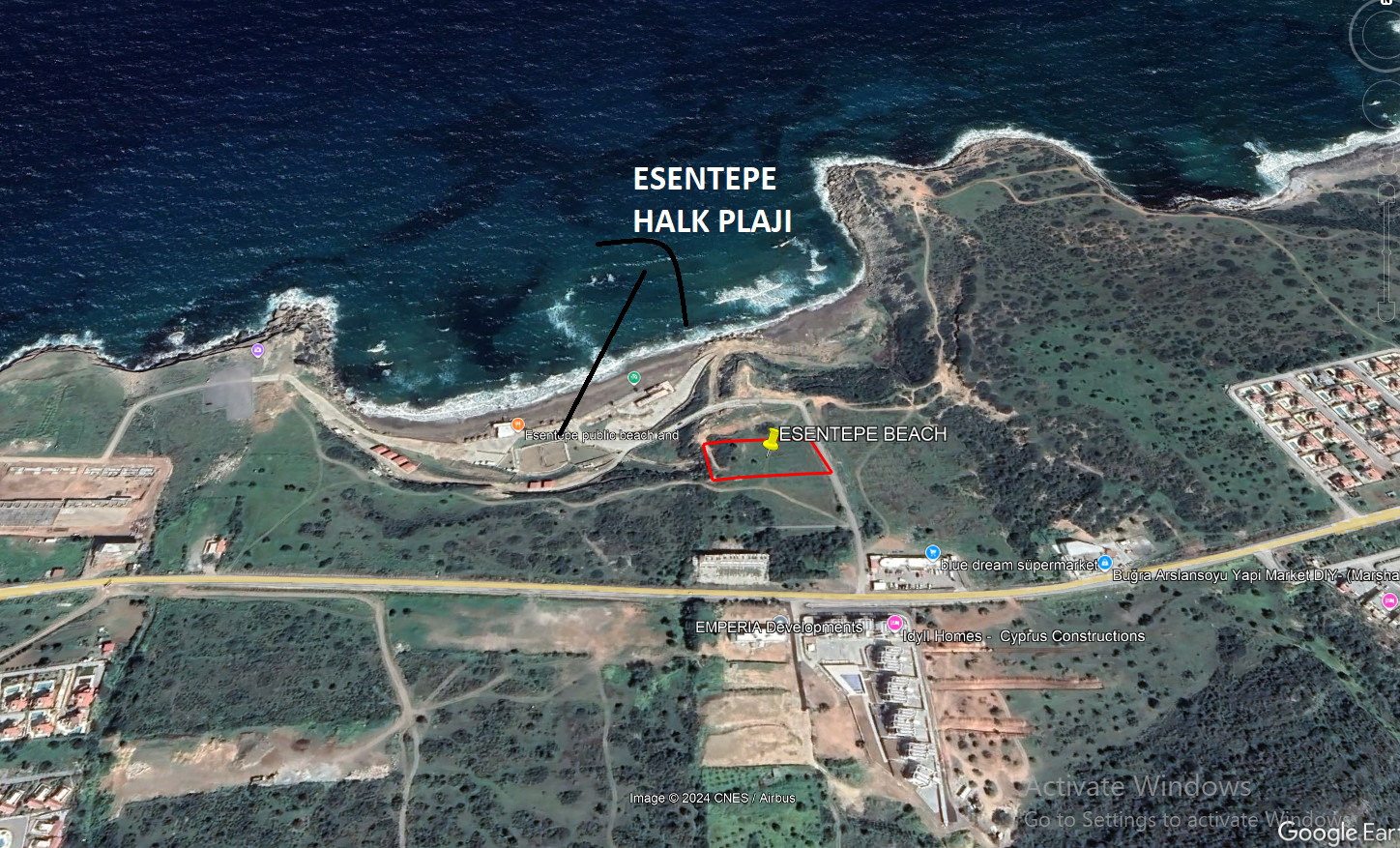 Esentepe 2 Donums of North Cyprus Land only 50 meters from Sea with Uninterruptible Views.
